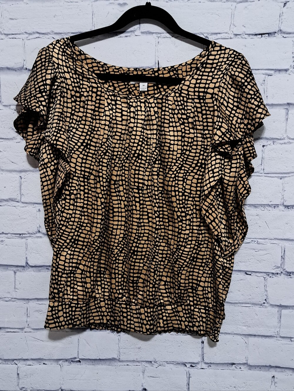 JOHN PAUL RICHARD Vintage Uniform Black and Gold Reptile Print Top Medium